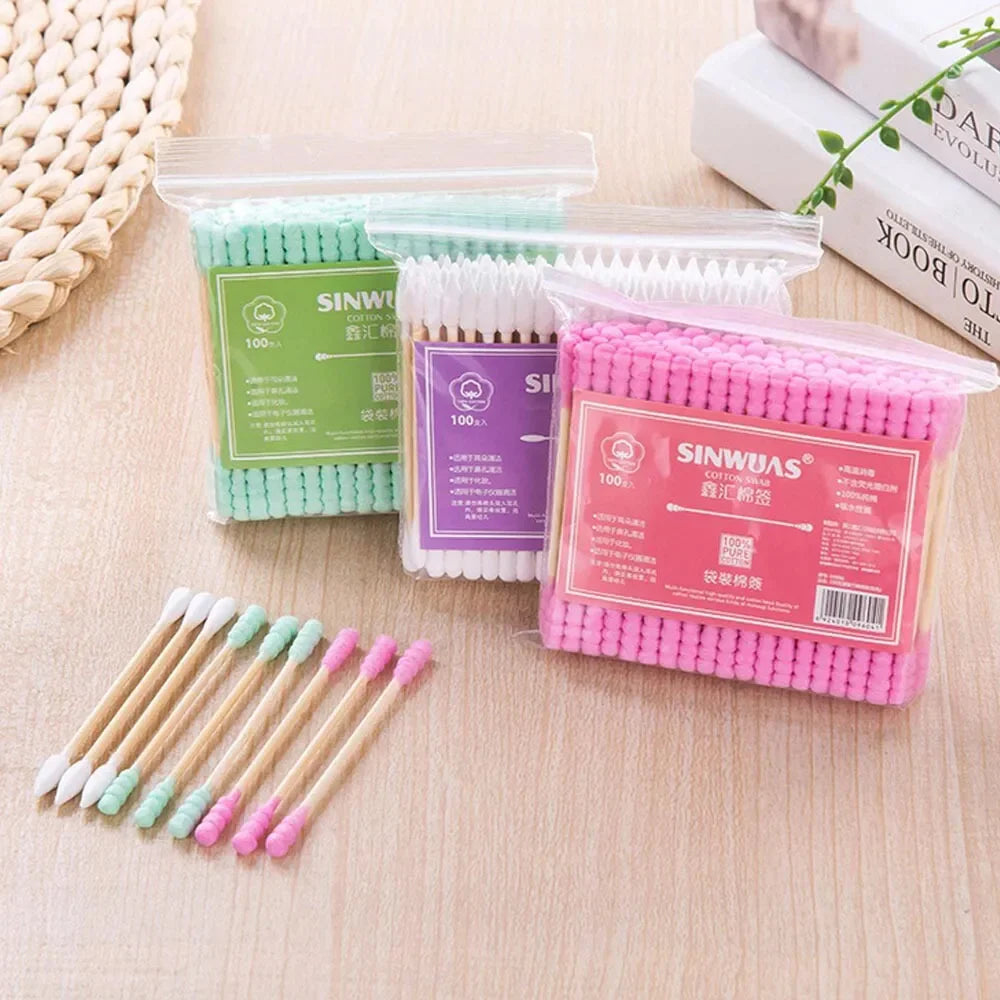 100Pcs Double Head Disposable Makeup Cotton Swab/kq044