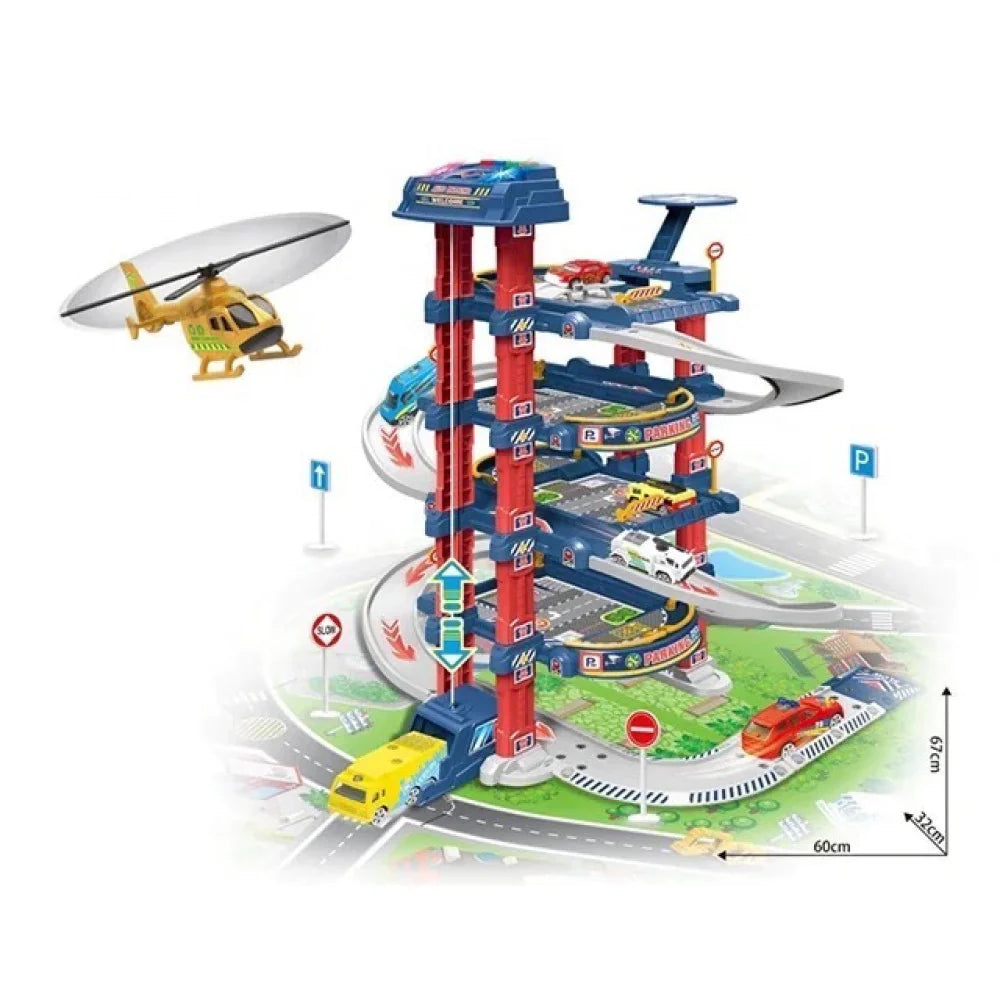 Battery Operated DIY 4-Layer Racing Slide Parking Lot Toy