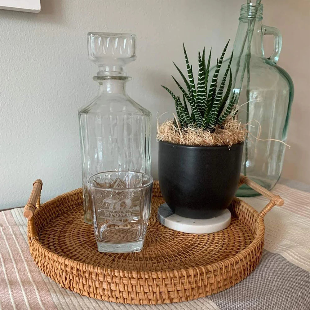 Rattan Decorative Serving Tray With Handle Kitchen Organizer/jr23-27