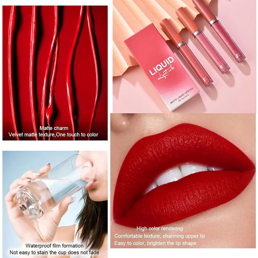 3 Colors Matte Lipstick Waterproof Set/kq070