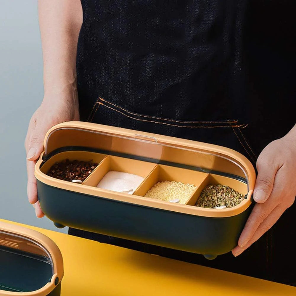 Spice Bottle Four Compartment Condiment Spice Box,with Spoons,Suitable for Kitchen/kr-063
