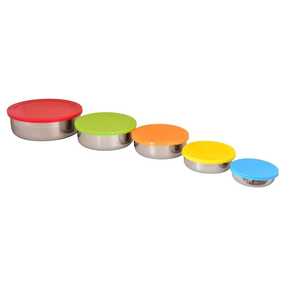 Set Of 5 Stainless Steel Storage Bowls With Airtight Multi-Colored Lids 5 Pcs/kr-318