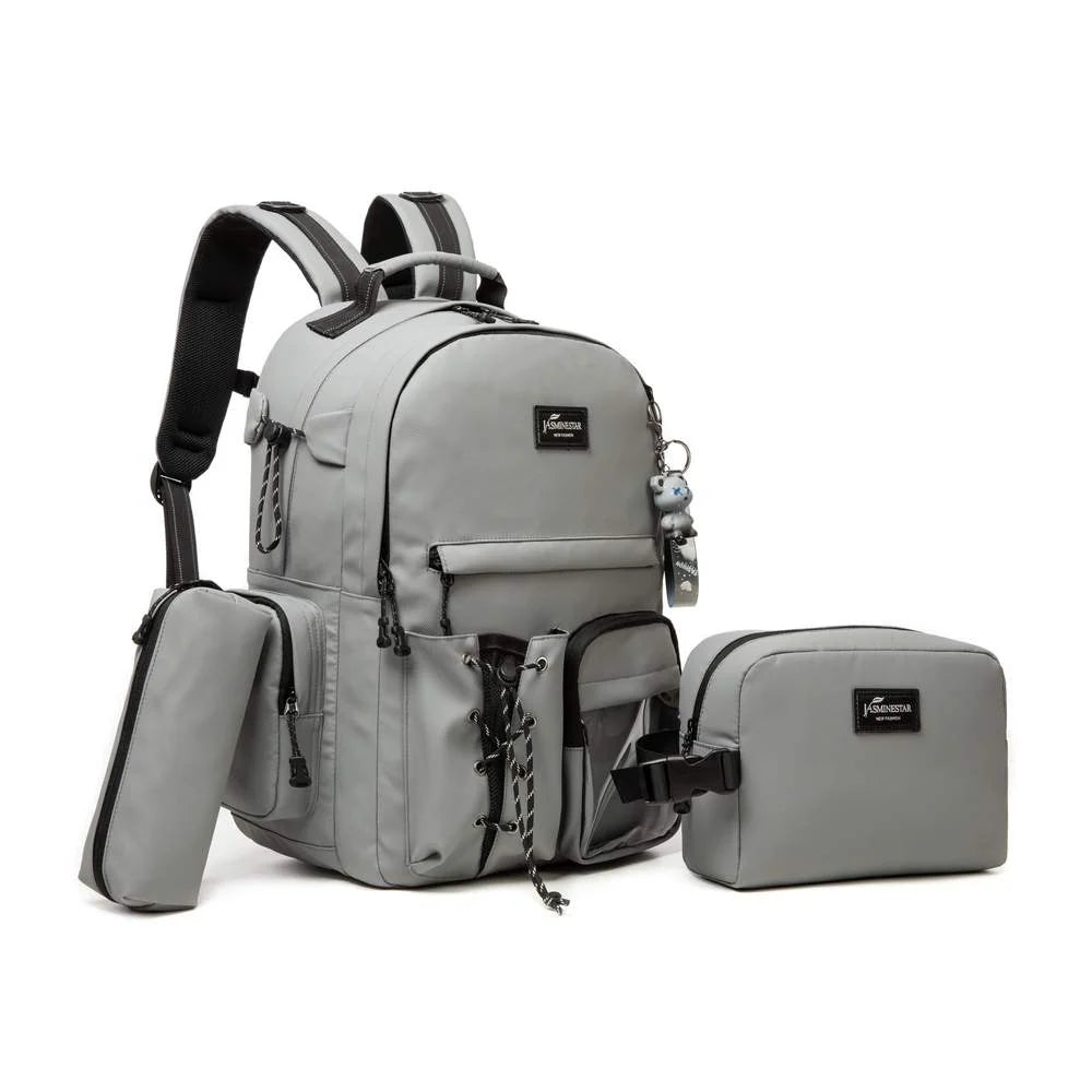 Grey Backpack With Lunch Box & Pencil Bag Set Of 3 Pcs/17002-3