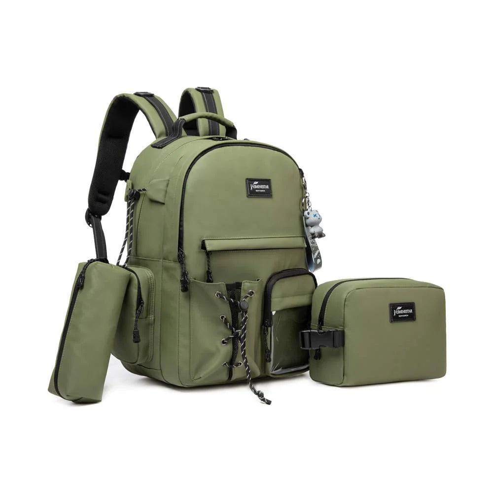 Olive Backpack With Lunch Box & Pencil Bag Set Of 3 Pcs/17001-3