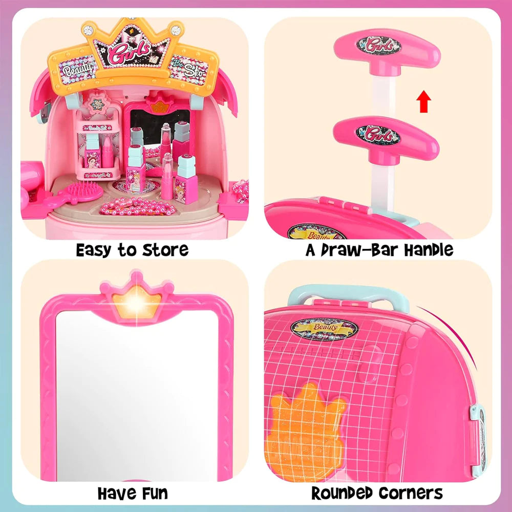 Girls' 2-In-1 Makeup Table & Trolley Case Set/008-983a