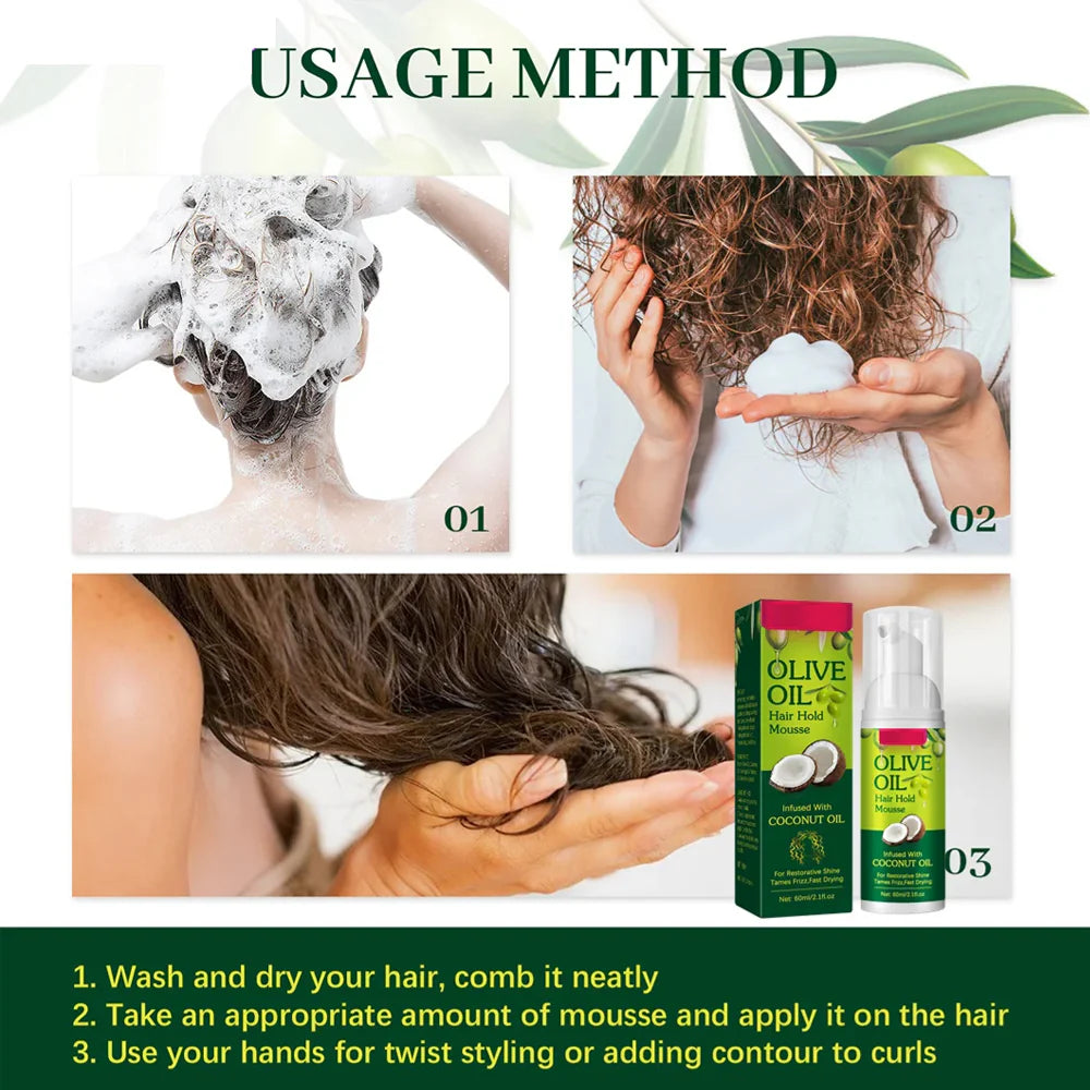 Curly Hair Mousse For Wigs Strong Hold Olive Oil Hair Styling Mousse 60ml/kq230