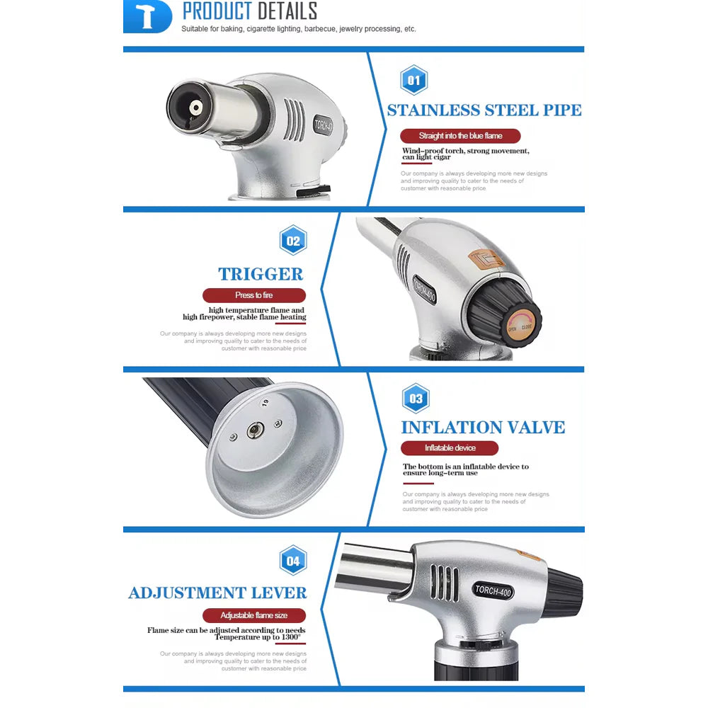 Portable Classic Spray Mini Blue Flame Butane Gas Chef Blow Torch Lighter/kr-607