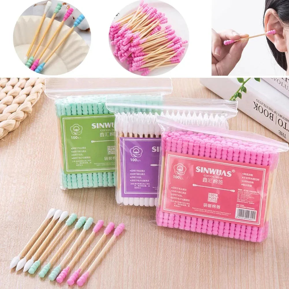 100Pcs Double Head Disposable Makeup Cotton Swab/kq044
