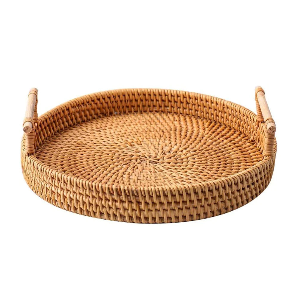 Rattan Decorative Serving Tray With Handle Kitchen Organizer/jr23-27