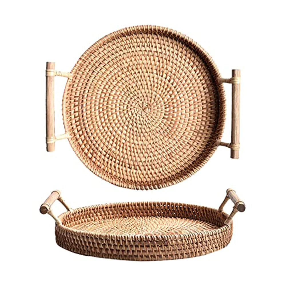 Rattan Decorative Serving Tray With Handle Kitchen Organizer/jr23-27