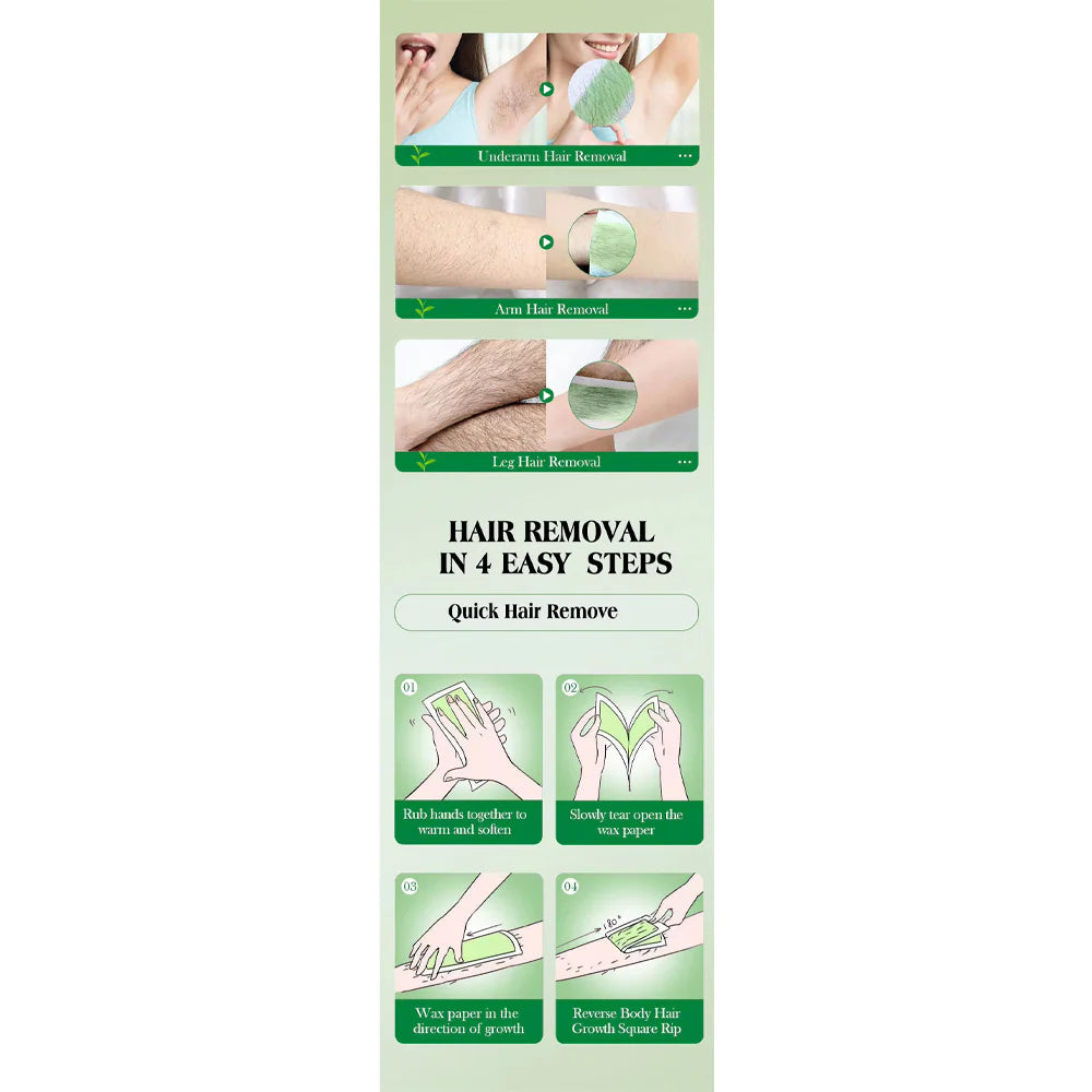 Green Tea Natural Wax Strips Paper Depilatory Body Wax Strips Hair Removal/kq208