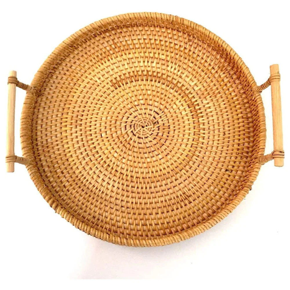 Rattan Decorative Serving Tray With Handle Kitchen Organizer/jr23-27