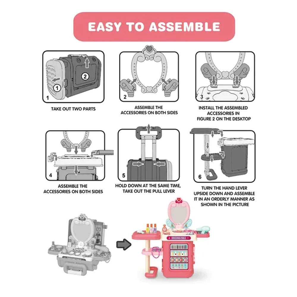 3-In-1 Pink Dressing Table Beauty Makeup Set For Girls/3686