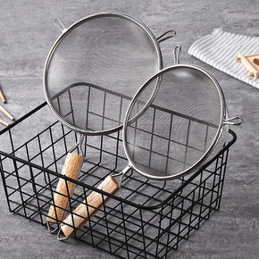 Generic Large Wooden Handheld Mesh Oil Strainer Stainless Steel Fry Basket Flour Sifter /I005875