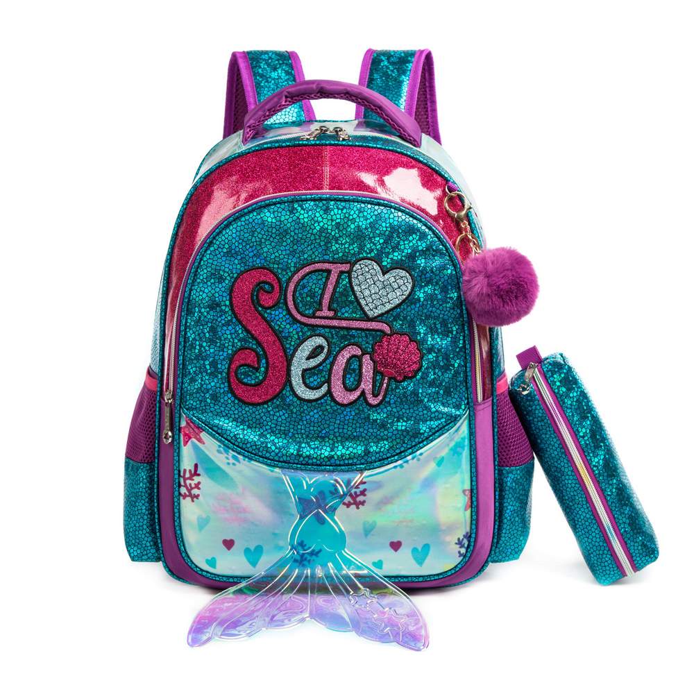 Eazy Kids-17inch School Bag Lunch Bag Pencil Case Set Of 3 Mermaid Sea - Green / 11505-3
