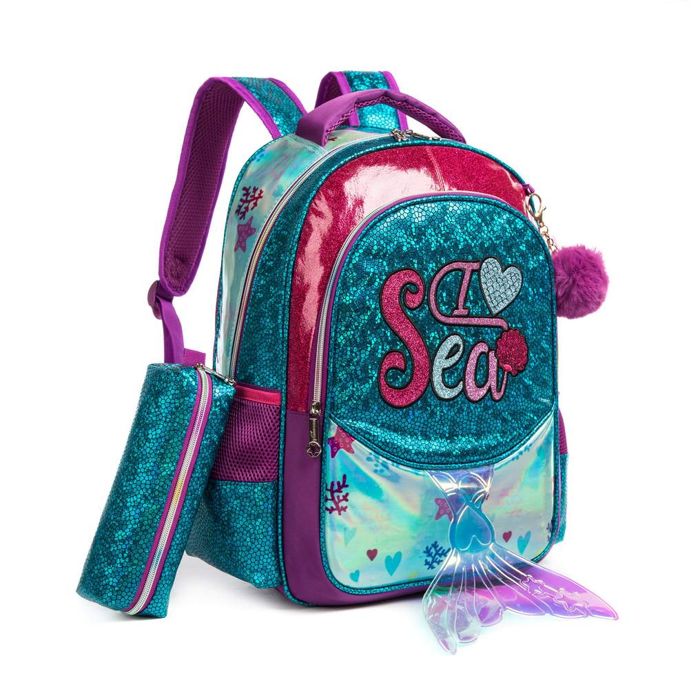 Eazy Kids-17inch School Bag Lunch Bag Pencil Case Set Of 3 Mermaid Sea - Green / 11505-3