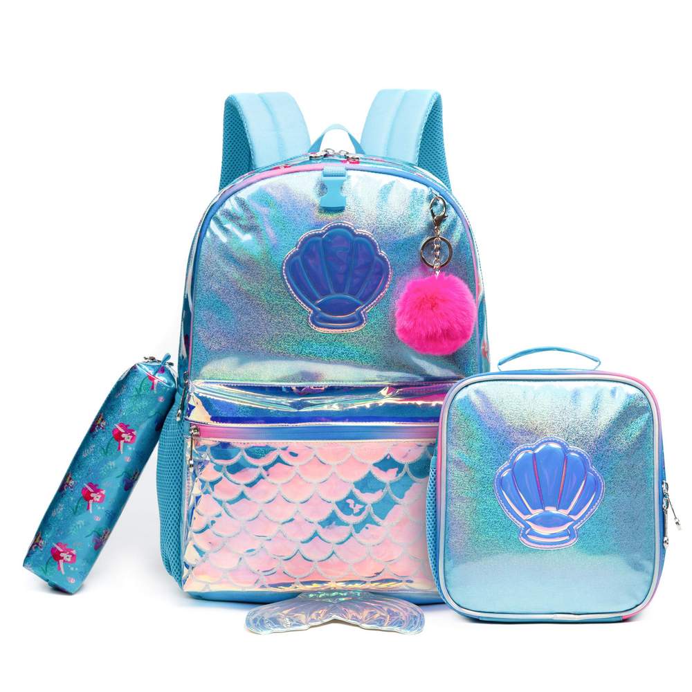 Mermaid Glitter Backpack With Lunch Box Set Of 3 Pcs/11205-3