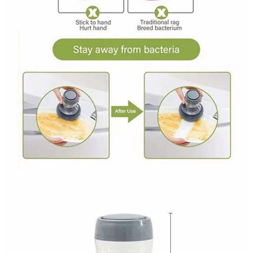 Soap Dispensing Palm Brush Scrub Cleaning Brush With Liquid Storage Tank Kitchen Dishwashing Brush For Pot Pan Sink Cleaning/kn-140