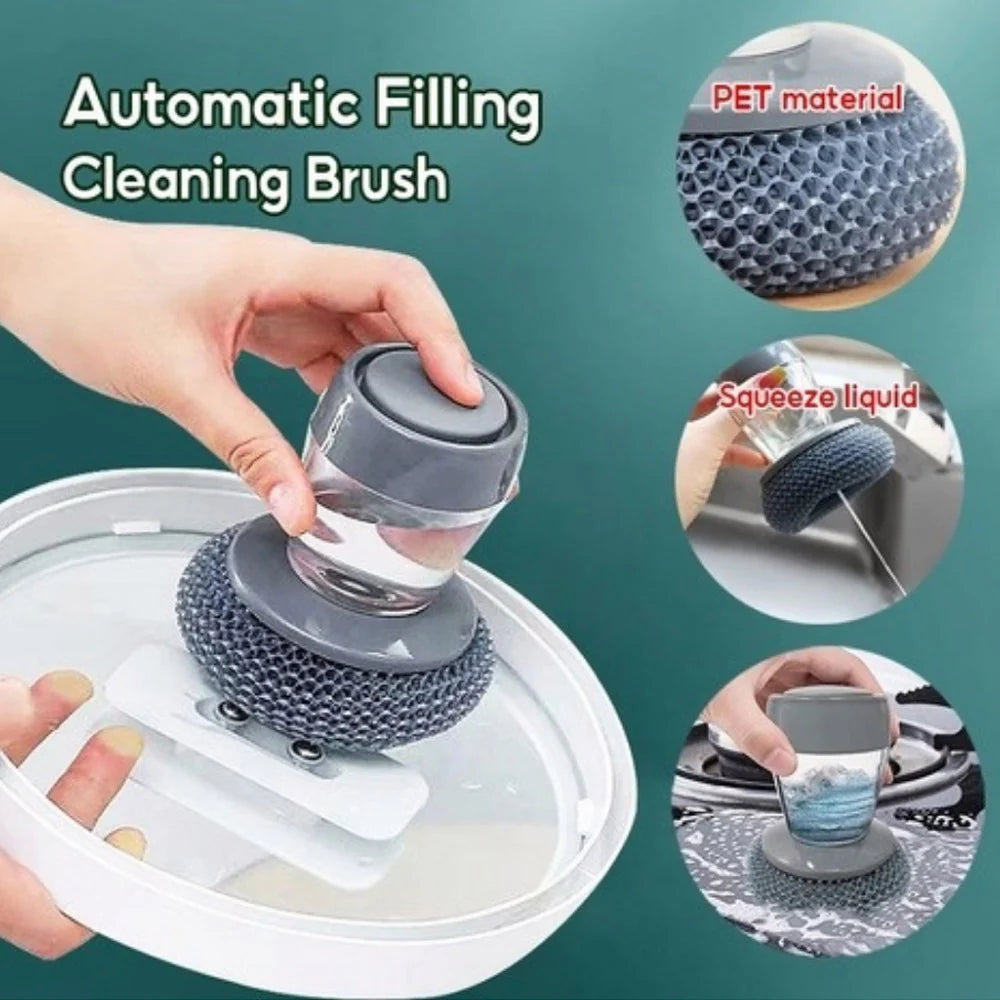 Soap Dispensing Palm Brush Scrub Cleaning Brush With Liquid Storage Tank Kitchen Dishwashing Brush For Pot Pan Sink Cleaning/kn-140