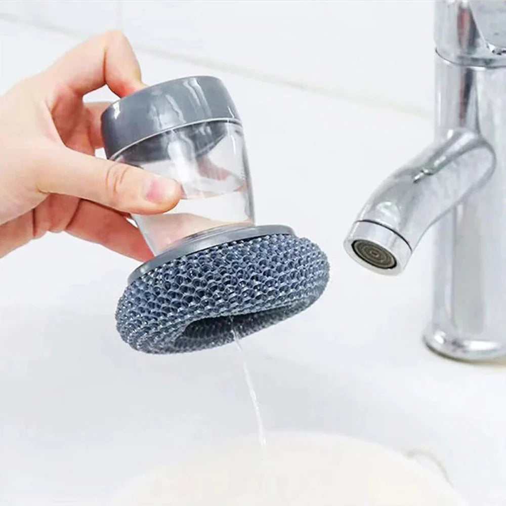 Soap Dispensing Palm Brush Scrub Cleaning Brush With Liquid Storage Tank Kitchen Dishwashing Brush For Pot Pan Sink Cleaning/kn-140