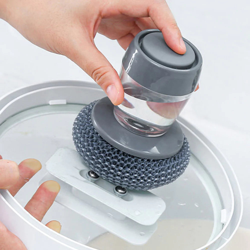 Soap Dispensing Palm Brush Scrub Cleaning Brush With Liquid Storage Tank Kitchen Dishwashing Brush For Pot Pan Sink Cleaning/kn-140