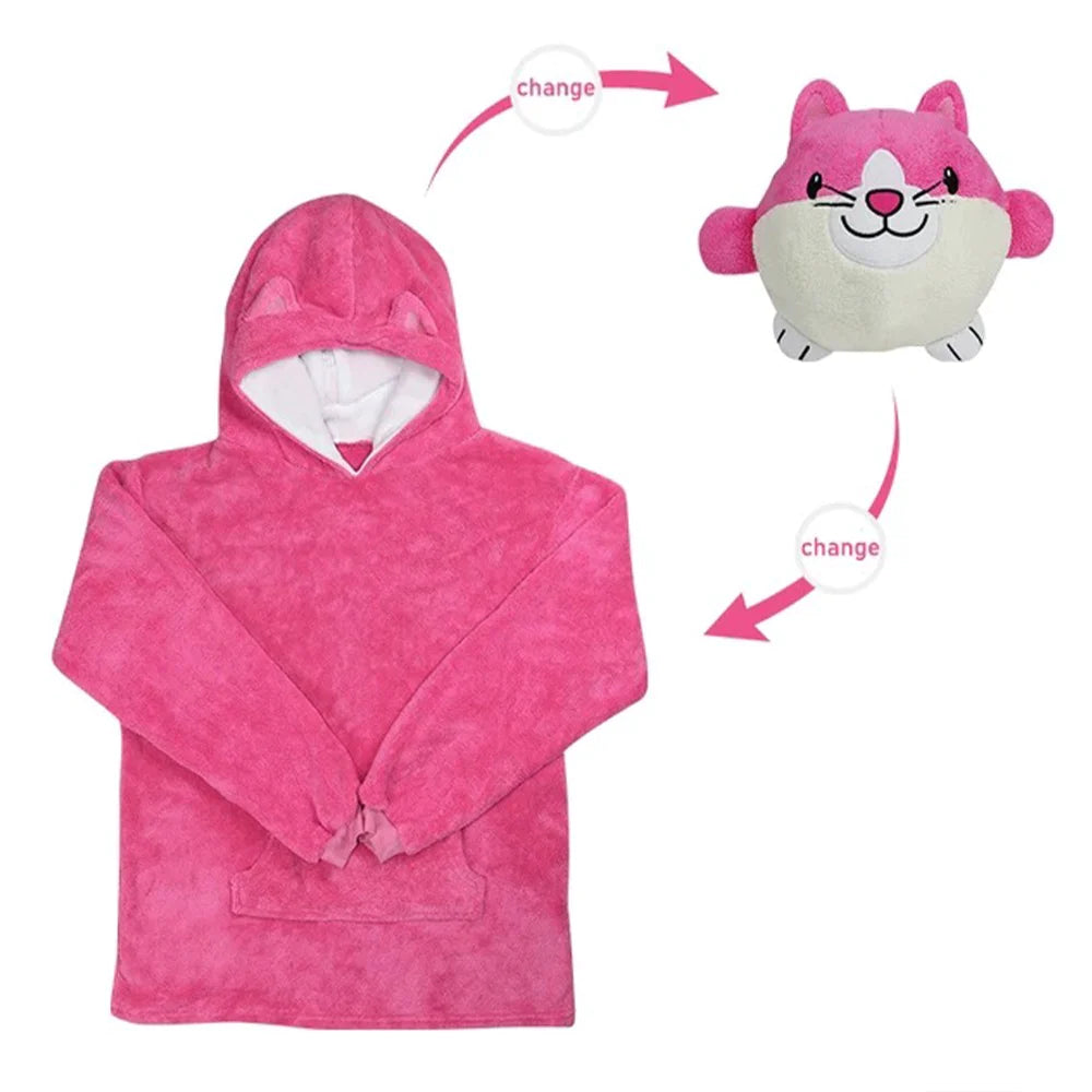 Kids Hoodie Blanket Sweatshirt Oversize Plush Soft Warm Coat Cute Pillow/kr-062