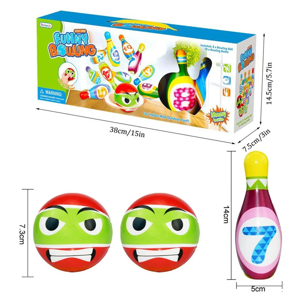 Bowling Play Set Foam Ball Toy Gifts Educational Early 10 Pins and 2 Ball Indoor/728