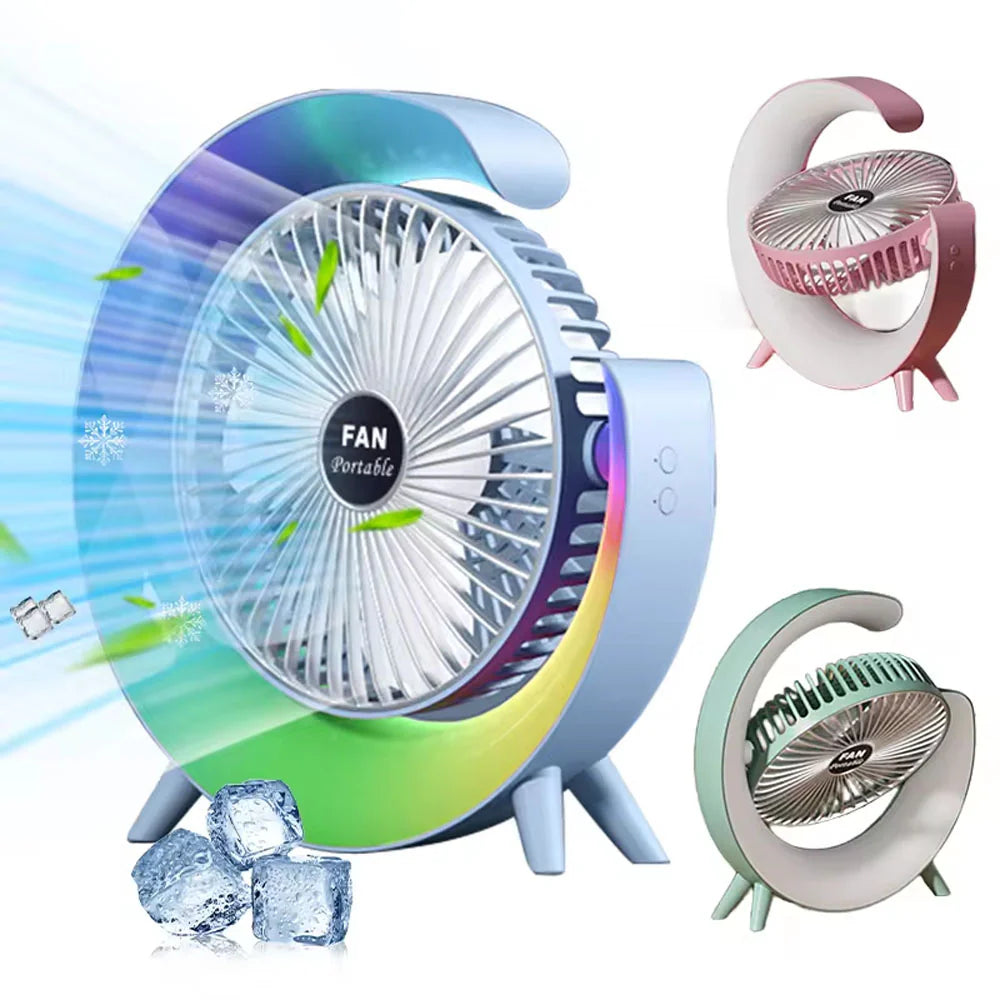 (Net) Powerful 3 Speed With Colorful Light Adjustable Usb Small Charged Cooler Table Cooling Portable Min Fan Rechargeable/kq607
