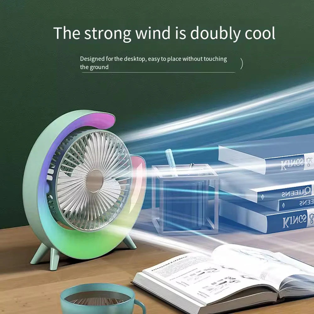 (Net) Powerful 3 Speed With Colorful Light Adjustable Usb Small Charged Cooler Table Cooling Portable Min Fan Rechargeable/kq607