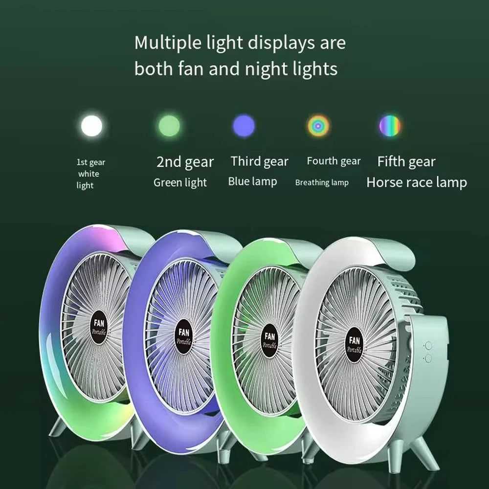 (Net) Powerful 3 Speed With Colorful Light Adjustable Usb Small Charged Cooler Table Cooling Portable Min Fan Rechargeable/kq607