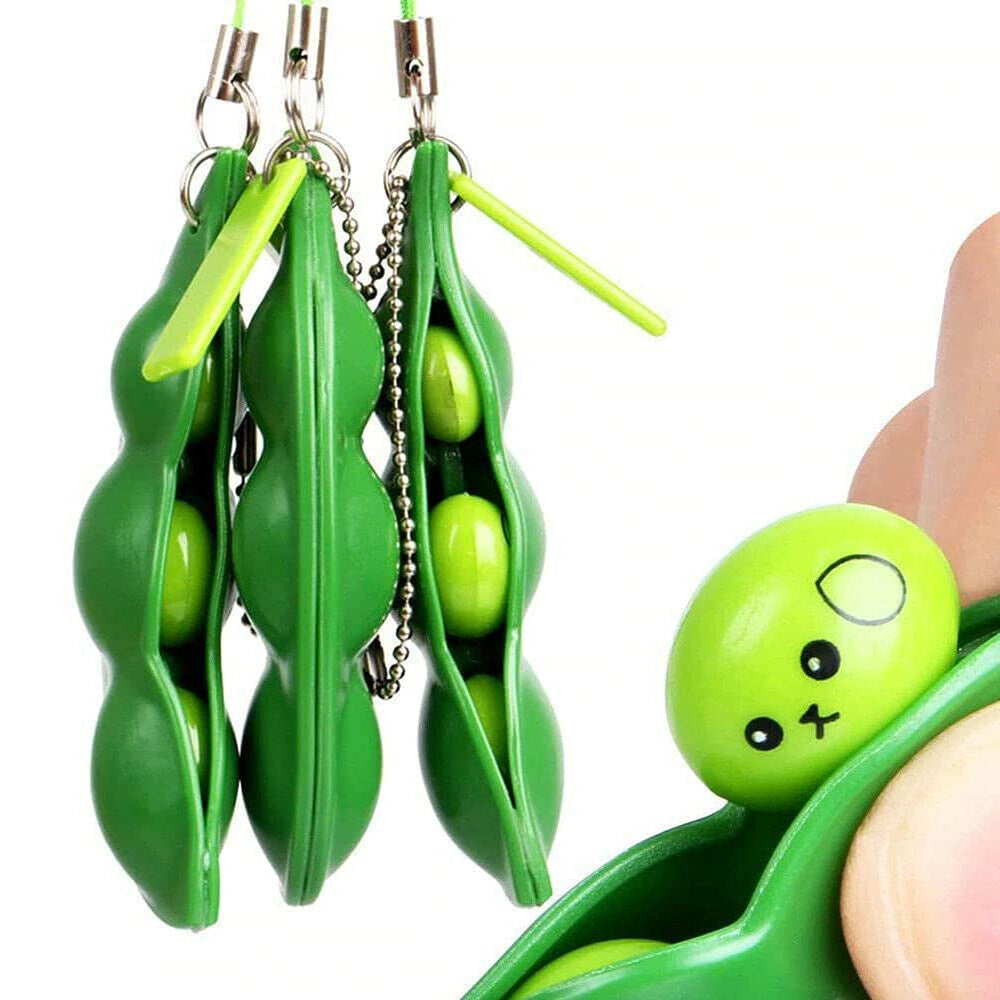 Pop It Squishy Squeeze Peas Stress Rubber Keychain Toy / PO-28