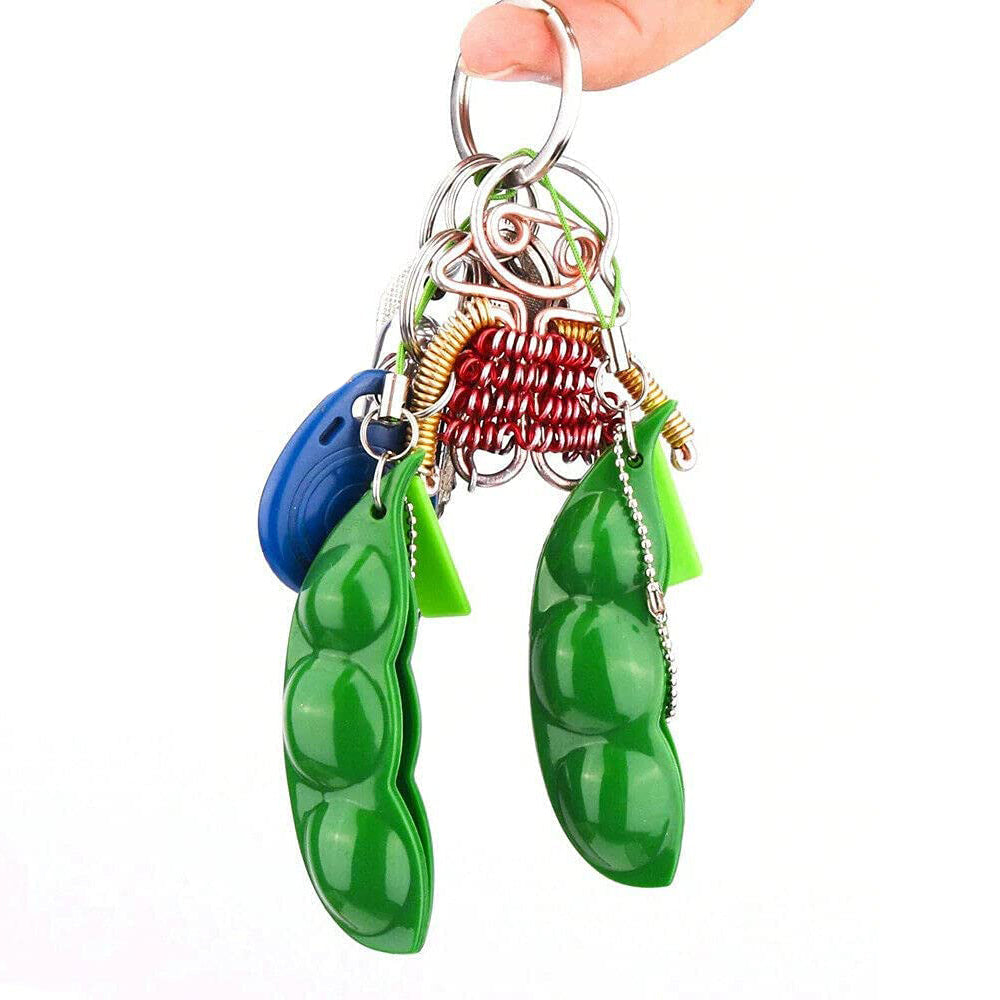 Pop It Squishy Squeeze Peas Stress Rubber Keychain Toy / PO-28