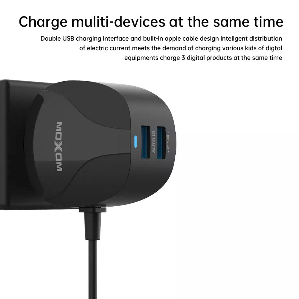 MOXOM Fast Wire Wall Charger 2 USB Charger Europe Plug 2.4A Home Charger Travel Partner
