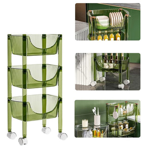 (Net) Transparent 3-Layers Rolling Storage Cart - Versatile Organizer With Wheels & Handle/kn-413