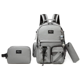 Grey Backpack With Lunch Box & Pencil Bag Set Of 3 Pcs/17002-3