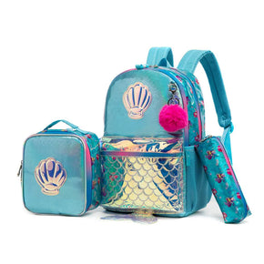 Mermaid Glitter Backpack With Lunch Box Set Of 3 Pcs/11205-3