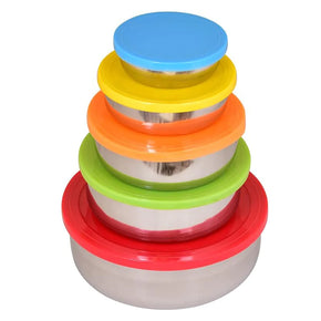 Set Of 5 Stainless Steel Storage Bowls With Airtight Multi-Colored Lids 5 Pcs/kr-318