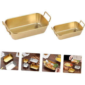 Food Serving Tray With Handle Gold Plate 21x25x6CM/kr-241