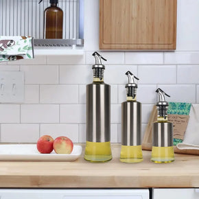 Oil Dispenser Bottle, Premium Glass Stainless Steel Cruet, Oil Pourer Spout,Use In Olive Oil/ Vinegar/Sauce/Sesme Oil/Pepper Oil 500 ML/kr-267