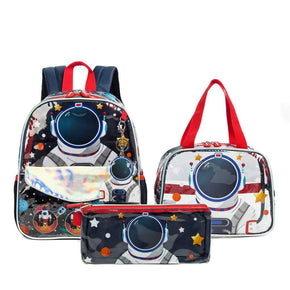 Astronaut Backpack 13 inch Transparent Toddlers Backpack See Through Preschool Bag with Lunch Bag and Pencil Case / 131012-3