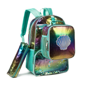 Mermaid Shell School Bag Lunch Bag & Pencil Case Set Of 3 Pcs/22046-3