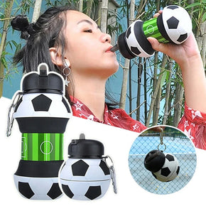 Foldable Football Kids Water Bottles Portable Soccer Ball Shaped Water Bottl Silicone 550 ML/kq2010