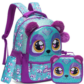 Purple Cat Backpack With Lunch Box & Pencil Case/13712-3