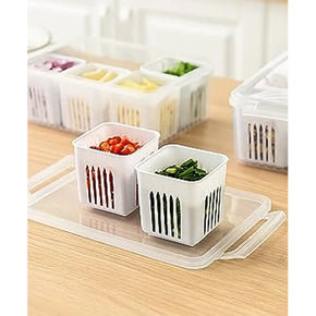 8 In 1 Drain Box Refrigerator Fresh Keeping Storage Box Fruit Vegetable Drain Crisper Kitchen Garlic Sealed Container/kn-428