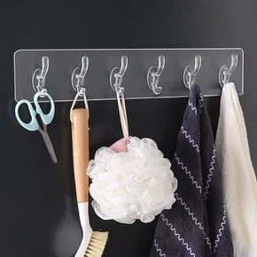 6 Row Transparent Wall Hook Strong Self Adhesive Door Wall Hangers For Kitchen Bathroom KN-430