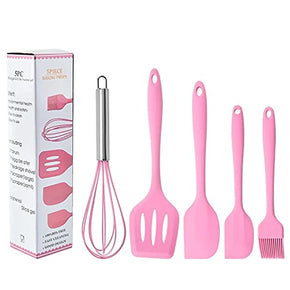 International Premium Silicone Kitchen Utensils Set (5 pcs) in Hygienic Solid Coating Include Silicone Spatula Set, Turner, Brush, Whisk/kr-251