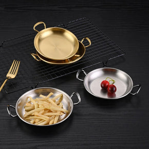 Supplies Korean Style Home Tableware Pan Dishes Snack Tray Dessert Plate (17x17x3cm) GOLD/kr-265