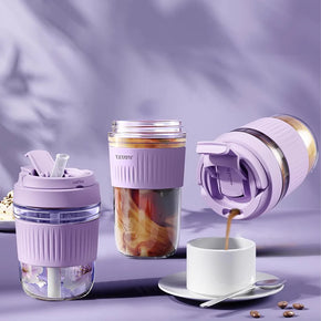 Coffee Cup With Silicone Band And Hanger With Double Drinking Head 500ML/kr-165