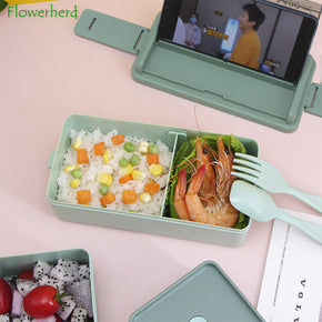 Double Layer Portable Lunch Box With Fork and Spoon Microwave/ 23FK041