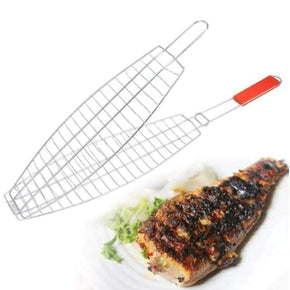 Fish Barbeque Grill, Chromium Plated Iron, Folding Portable BBQ Grill For Fish, Vegetables, Shrimp With Removable Heat Resistant Wooden Handle/kr-258